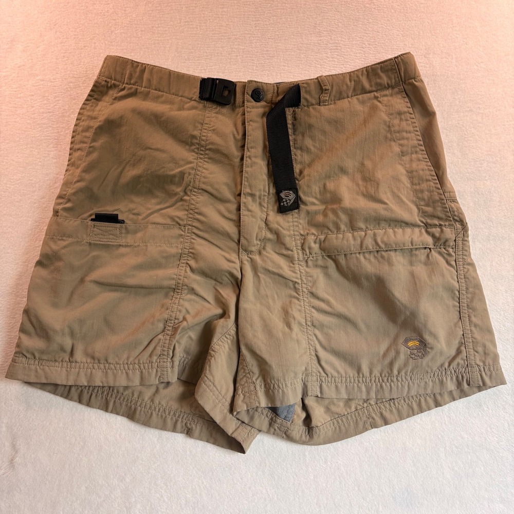 Mountain Hardwear Womens Tan Khaki Nylon Hiking Shorts Fleece Lined Belted 8